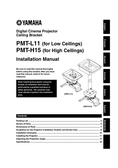 Yamaha PMT-L11/PMT-H15 Digital Cinema Projector Ceiling Bracket Installation Manual - cover page
