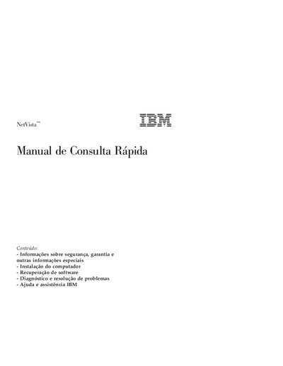 IBM NetVista Quick Reference Guide - cover page