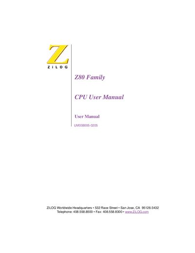 ZiLOG Z80 CPU User Manual - cover page
