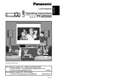 Panasonic PT-AE500U LCD Projector Operating Instructions - cover page