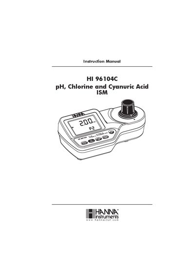 Hanna Instruments HI 96104C pH Chlorine Cyanuric Acid ISM Instruction Manual - cover page