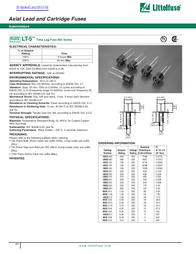 Littelfuse LT-5 665 Series Axial Lead and Cartridge Fuses Datasheet - cover page