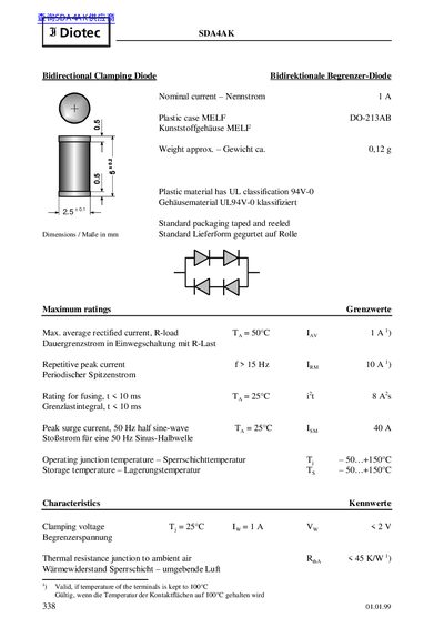 Diotec SDA4AK Bidirectional Clamping Diode Datasheet - cover page