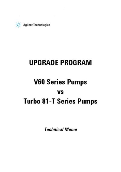 Agilent Turbo V60 Pumps vs V81-T Technical Memo Manual - cover page