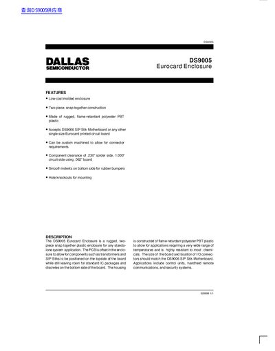 Dallas Semiconductor DS9005 Eurocard Enclosure Product Data Sheet - cover page