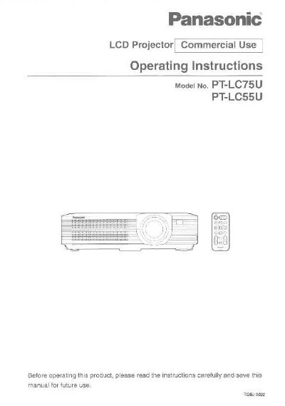 Panasonic PT-LC75U/PT-LC55U LCD Projector Operating Instructions - cover page