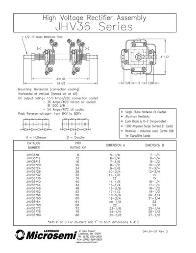 Microsemi JHV36 Series High Voltage Rectifier Catalog - cover page