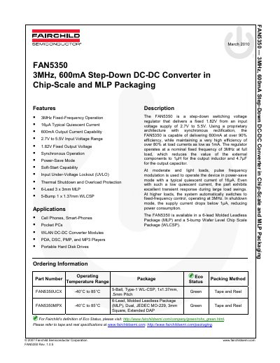 Fairchild FAN5350 Step-Down DC-DC Converter Datasheet - cover page