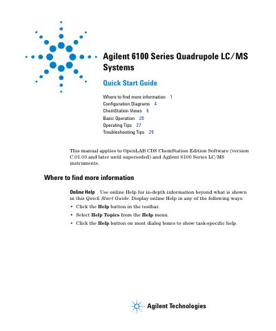 Agilent 6100 Series Quadrupole LC/MS Systems Quick Start Guide - cover page