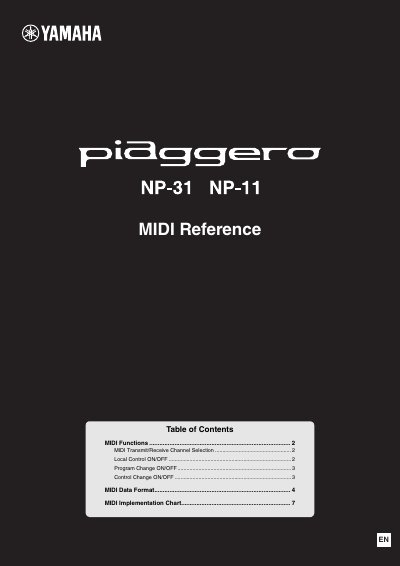 Yamaha NP-31/11 MIDI Reference Manual - cover page