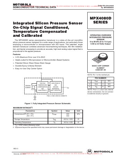 Motorola MPX4080D Pressure Sensor Datasheet