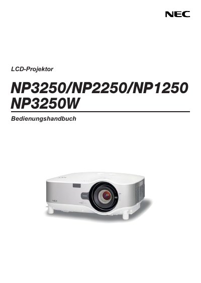 NEC NP3250/NP2250/NP1250/NP3250W Projector User Manual - cover page