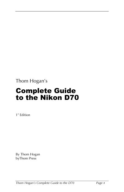 Nikon D70 Complete Guide User Manual - cover page