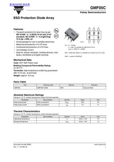 Vishay GMF05C ESD Protection Diode Array Datasheet
