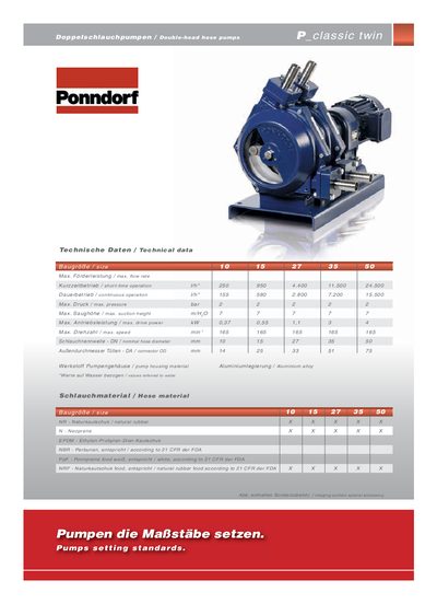 Ponndorf P_classic Twin Double-Head Hose Pump Technical Data Sheet - cover page