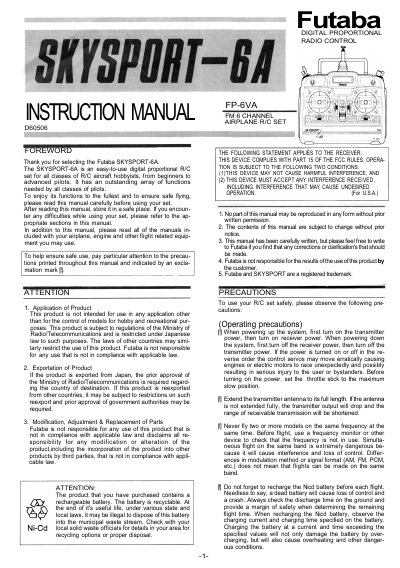 Futaba SKYSPORT-6A FP-6VA Manual - cover page