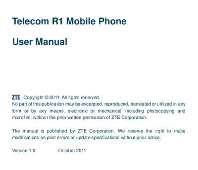 ZTE R1 Mobile Phone User Manual - cover page