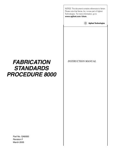 Vacuum Technologies Procedure 8000 Fabrication Standards Manual - cover page
