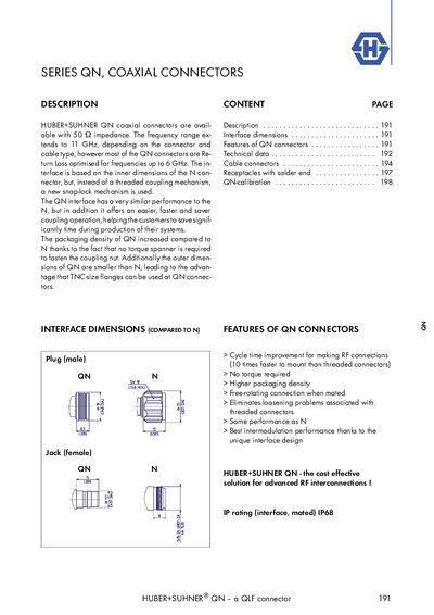 Huber+Suhner QN Coaxial Connectors Product Data Sheet - cover page