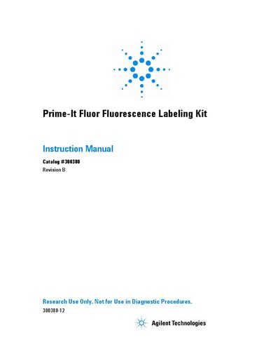 Agilent Prime-It Fluor Fluorescence Labeling Kit Instruction Manual - cover page