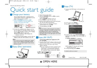 Philips PET737 Portable DVD Player Quick Start Guide - cover page