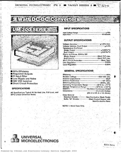 Universal Microelectronics UM300 Series Product Leaflet - cover page
