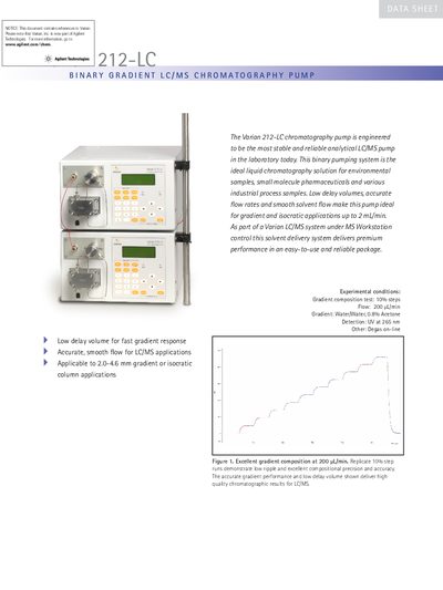 Varian 212-LC Chromatography Pump Product Leaflet - cover page