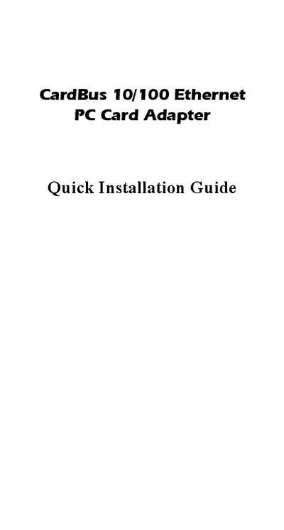 Lenovo CardBus 10/100 Ethernet PC Card Adapter Quick Installation Guide