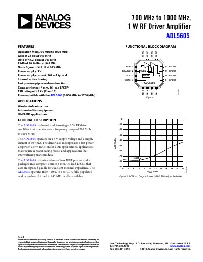 Analog Devices ADL5605 RF Driver Amplifier Datasheet - cover page