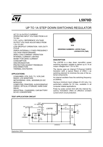 STMicroelectronics L5970D Step‑Down Switching Regulator Datasheet - cover page