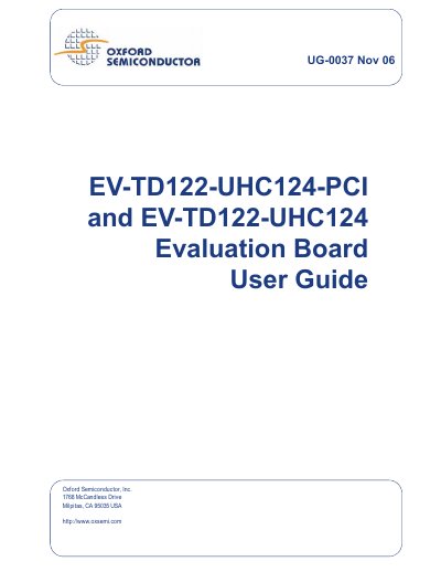 Oxford Semiconductor EV-TD122-UHC124-PCI Evaluation Board User Guide - cover page