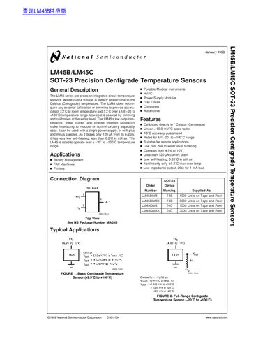 national semiconductor LM45B/LM45C SOT-23 Precision Centigrade Temperature Sensors handbook - cover page