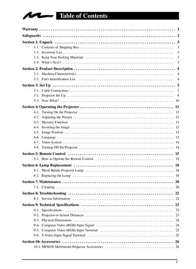 3M MP8020 Multimedia Projector User Manual - cover page