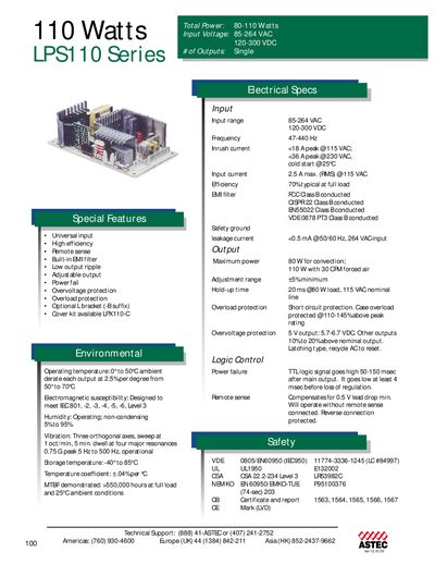 ASTEC LPS110 Series Power Supply Datasheet - cover page