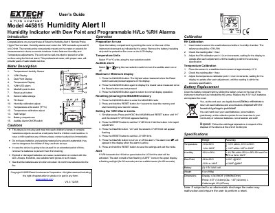 Extech 445815 Humidity Alert II User Guide - cover page