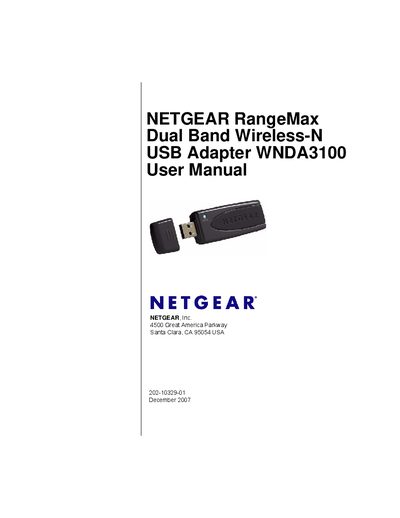 NETGEAR RangeMax Dual Band Wireless-N USB Adapter WNDA3100 User Manual - cover page