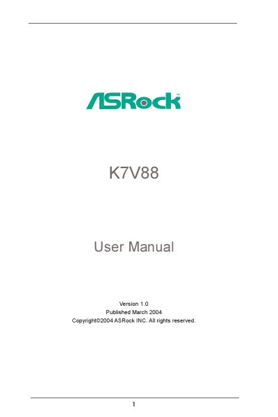 ASRock K7V88 User Manual - cover page