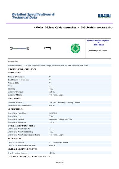 Belden 49902A Molded Cable Assemblies D-Subminiature Assembly Handbook