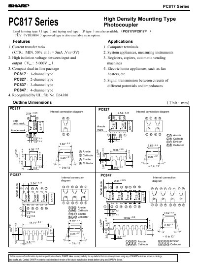 Sharp PC817 Series Photocoupler Datasheet - cover page