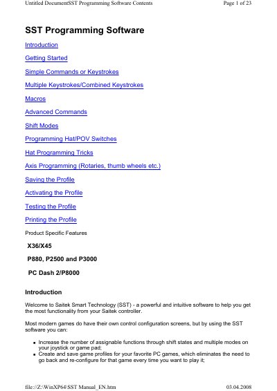 Saitek SST Programming Software User Guide - cover page