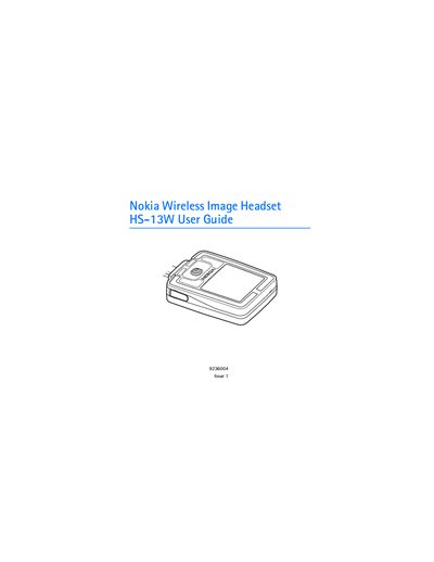 Nokia HS-13W Wireless Image Headset User Manual - cover page