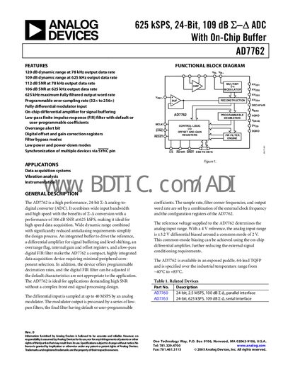 Analog Devices AD7762 Datasheet - cover page
