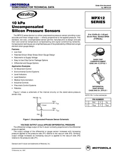 Motorola MPX12 Series Datasheet - cover page
