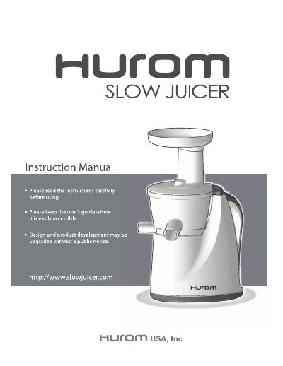 HUROM HU-100 Slow Juicer Instruction Manual - cover page