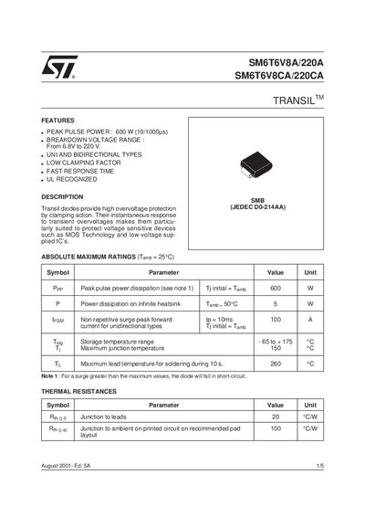 STMicroelectronics SM6T6V8A/220A SM6T6V8CA/220CA Handbook - cover page