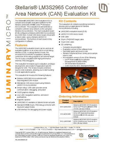 Luminary Micro Stellaris LM3S2965 CAN Evaluation Kit User Manual - cover page
