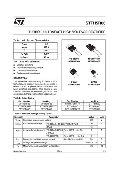 STMicroelectronics STTH5R06 Datasheet - cover page