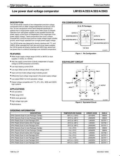Philips LM193/LM293/LM393/LM2903 Datasheet - cover page