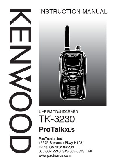 Kenwood TK-3230 UHF FM Transceiver User Manual - cover page