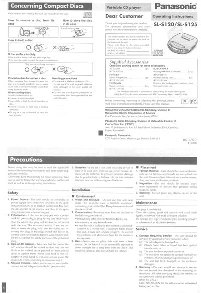 Panasonic SL-S120/SL-S125 CD Player Operating Instructions - cover page